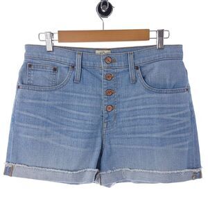 J. Crew High Rise Denim Shorts Button Fly Size 29 Womens Solid Blue